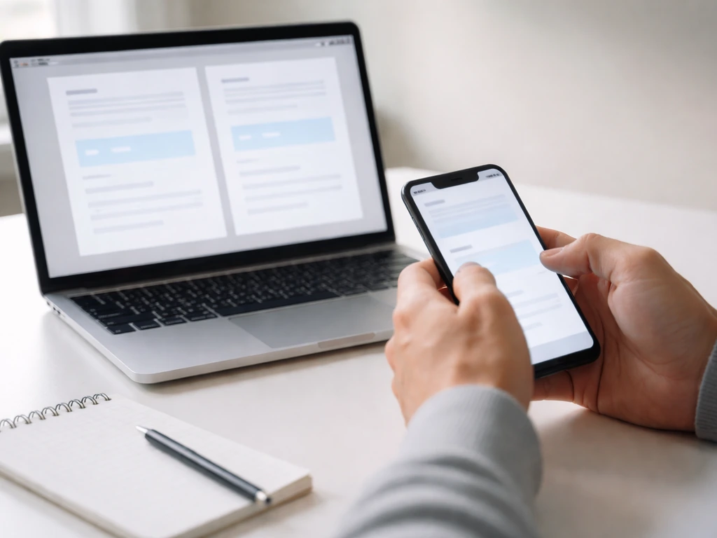 Hands comparing two generic wealth-claim webpage panels on a smartphone and laptop.