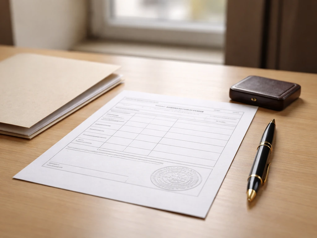 Close-up of a French business registration-style document with a pen on a desk