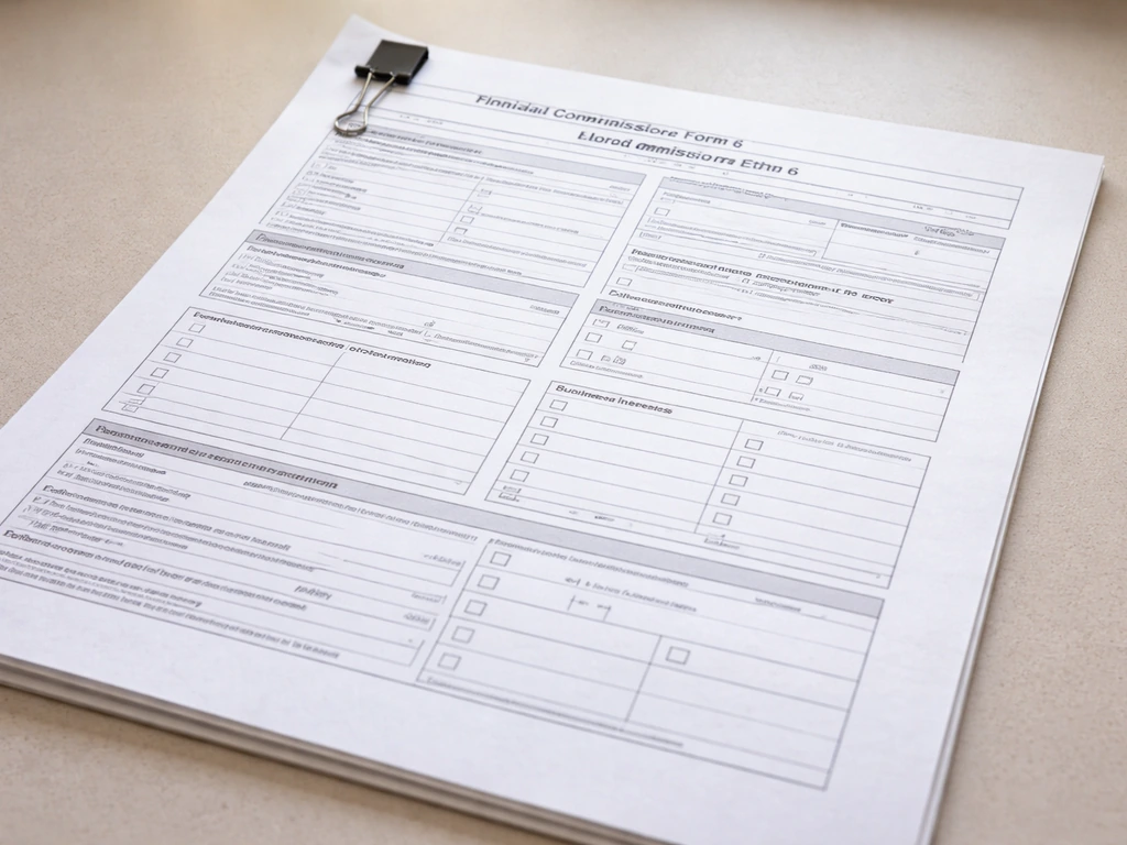 Close-up of a Florida Commission on Ethics Form 6-style financial disclosure document on a desk.