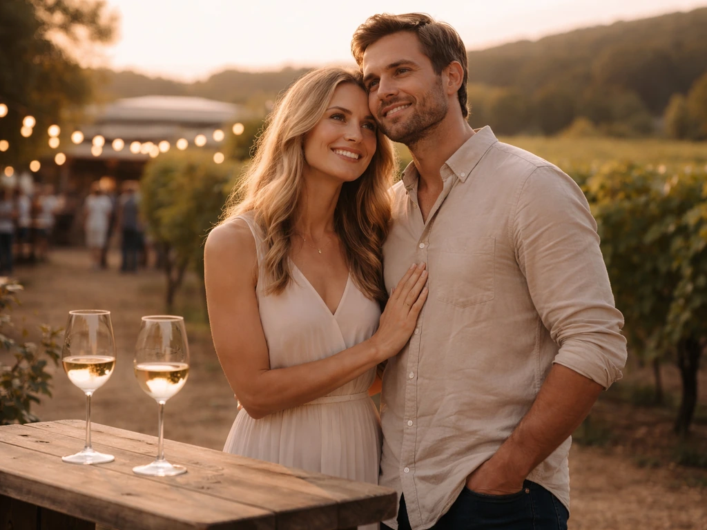 Anonymous couple at a vineyard event with wine glasses, suggesting the 2012 Miraval ownership era.