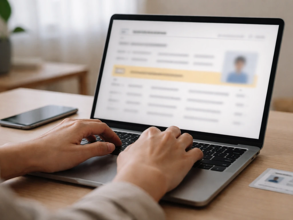 Hands typing on a laptop with blurred compliance verification results on the screen.