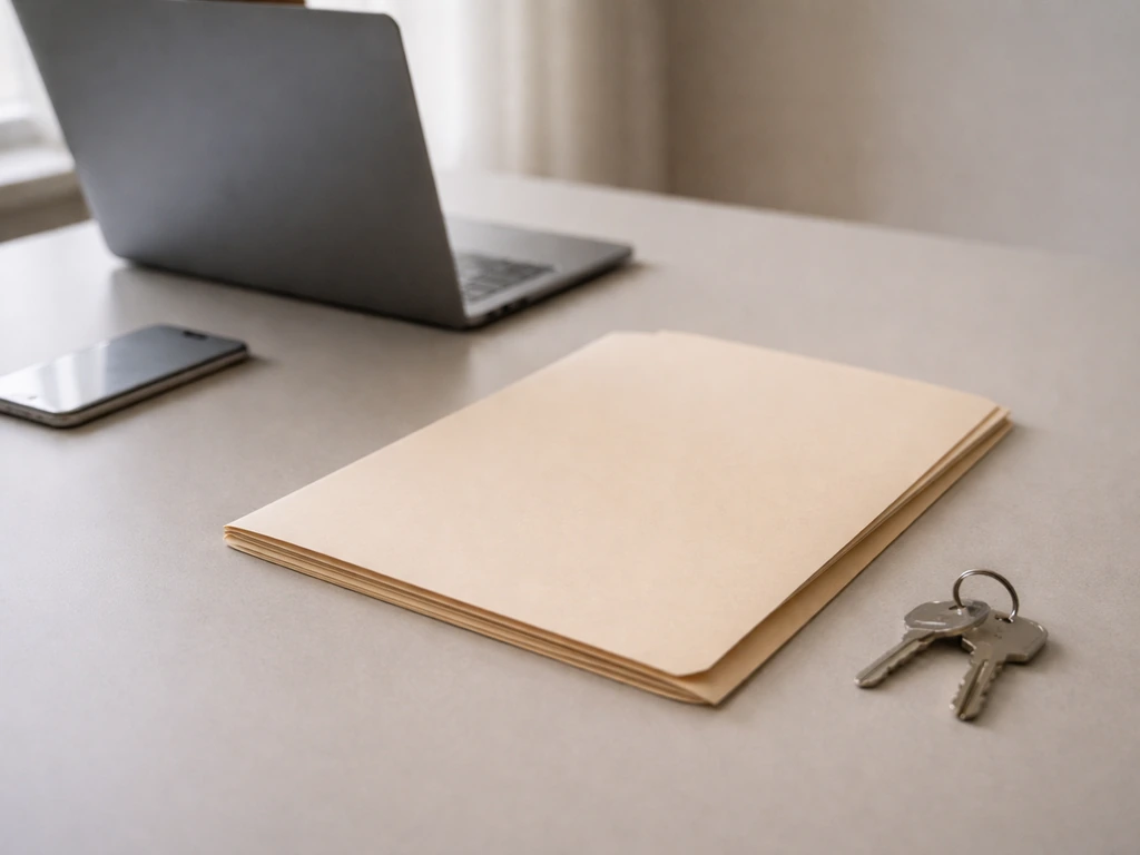 Minimal desk scene with laptop, folder, and phone symbolizing compensation disclosure and money accounting.