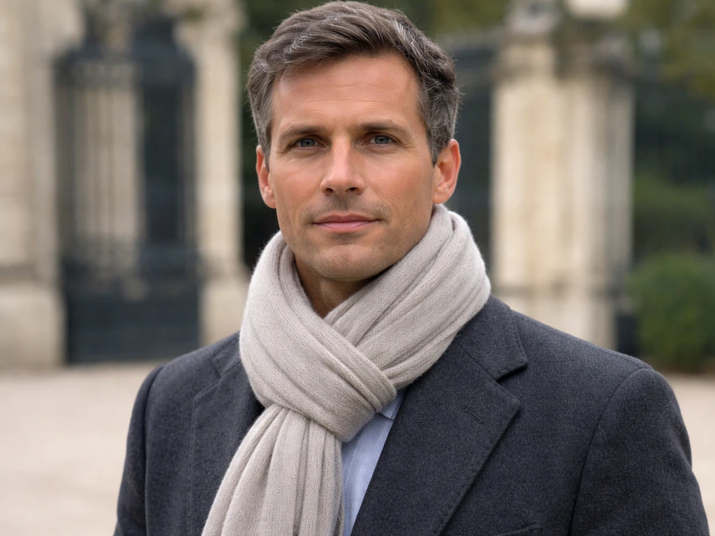 Louis Alphonse, Duke of Anjou, in a tailored dark coat outdoors near a stone palace gate.