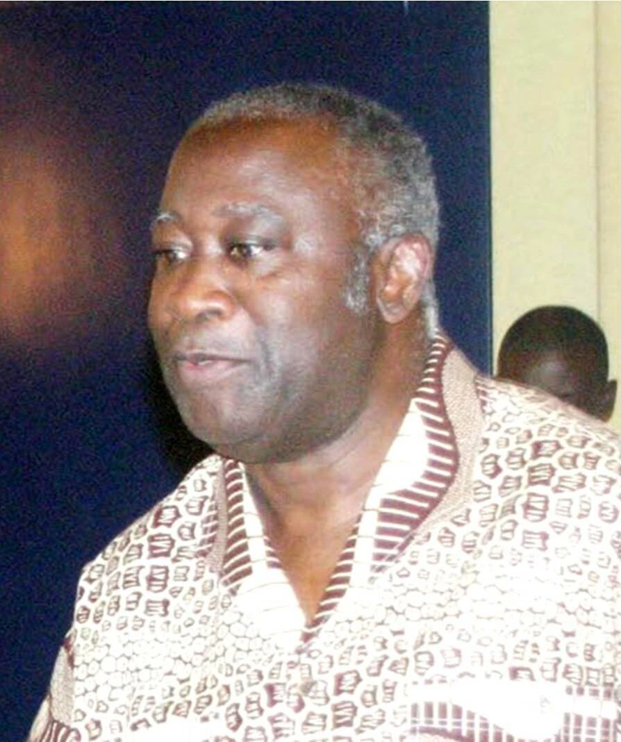 Laurent Gbagbo in a candid portrait wearing a patterned shirt