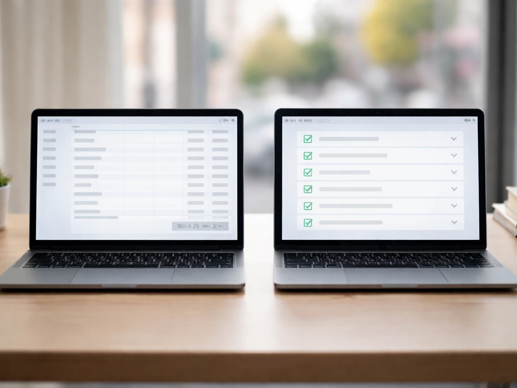 Split desk mockups contrasting low, methodology-free figures vs an evidence-based checklist view.